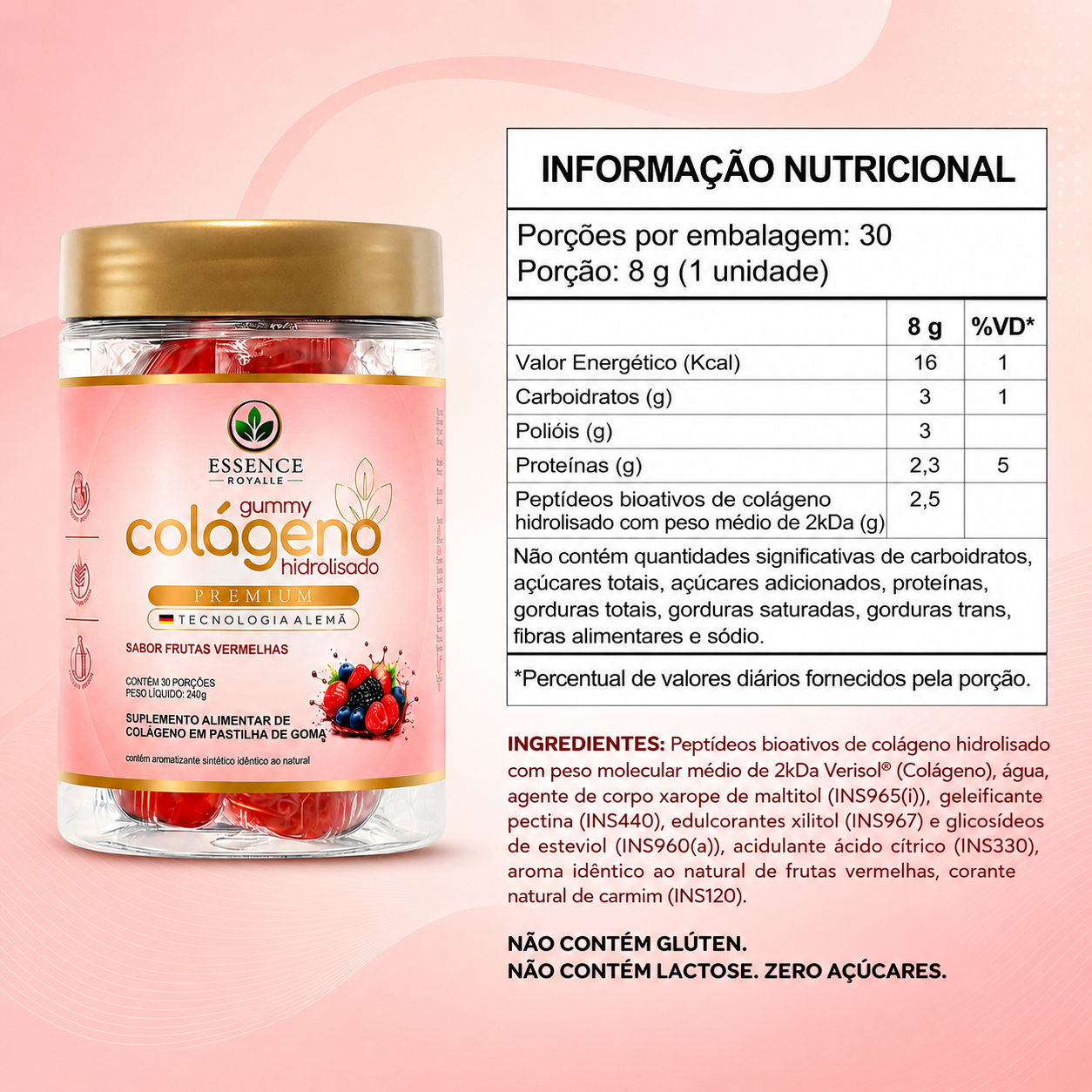 Gummy De Colágeno Verisol® Sabor Frutas Vermelhas - 30 Doses