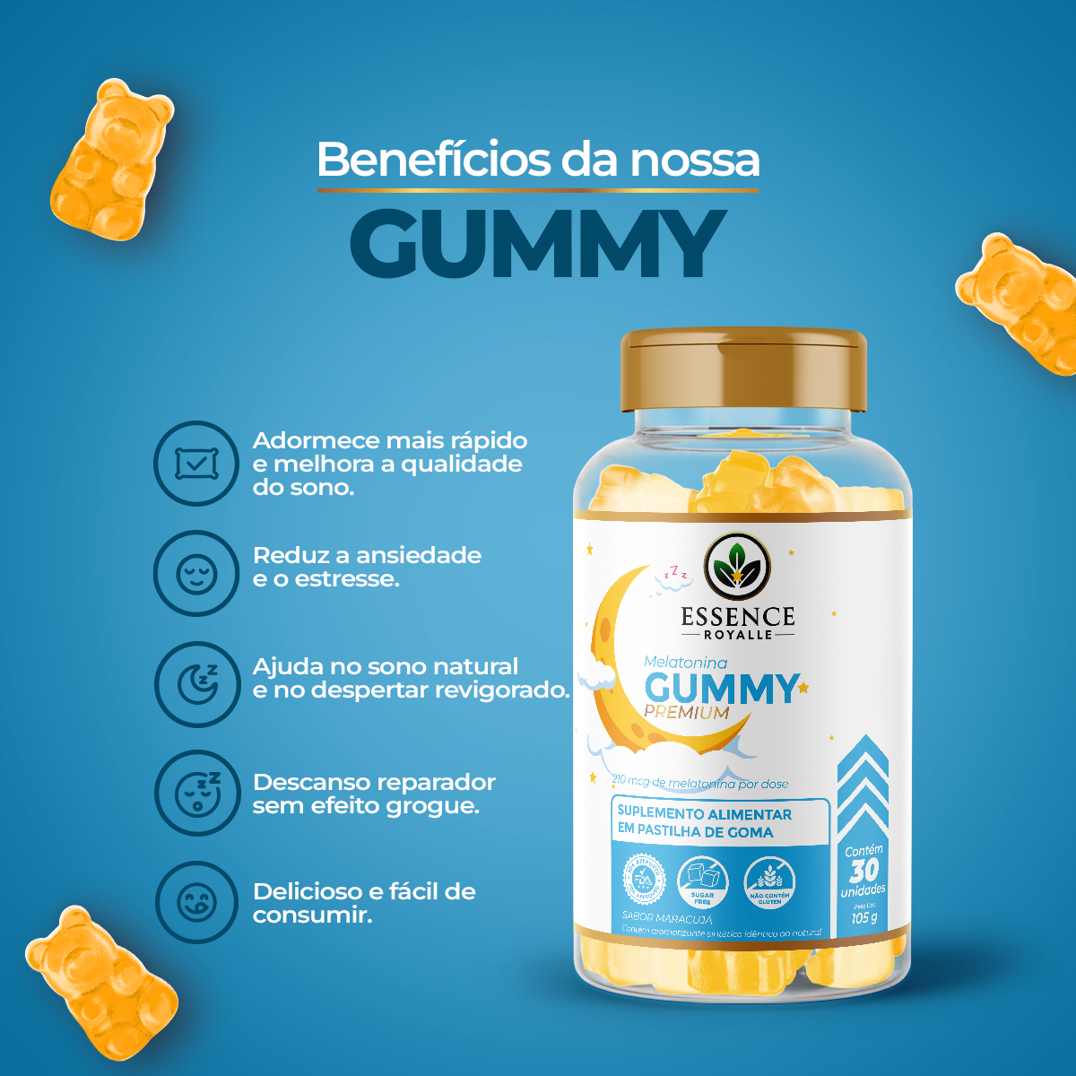 Melatonina em Gummies – 30 Gomas | Sabor Maracujá - Essence Royalle