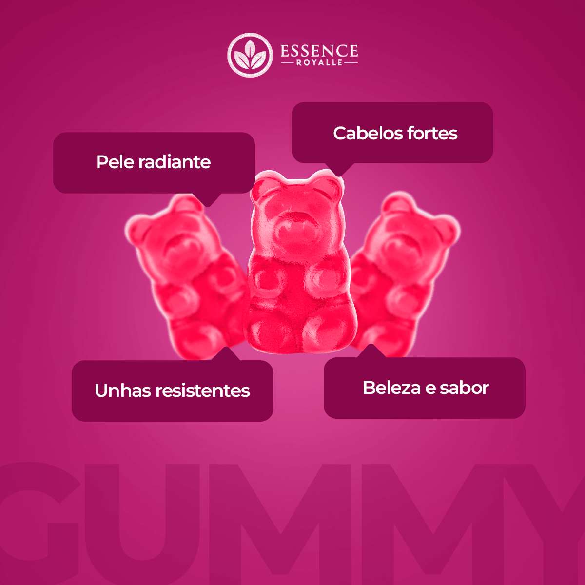 Gummy Cabelo, Pele e Unhas – 30 Gomas | Frutas Vermelhas - Essence Royalle