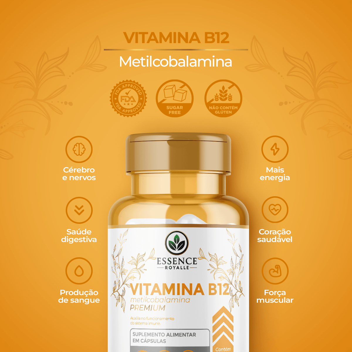 Vitamina B12 Metilcobalamina – 60 Cápsulas (425mg) - Essence Royalle