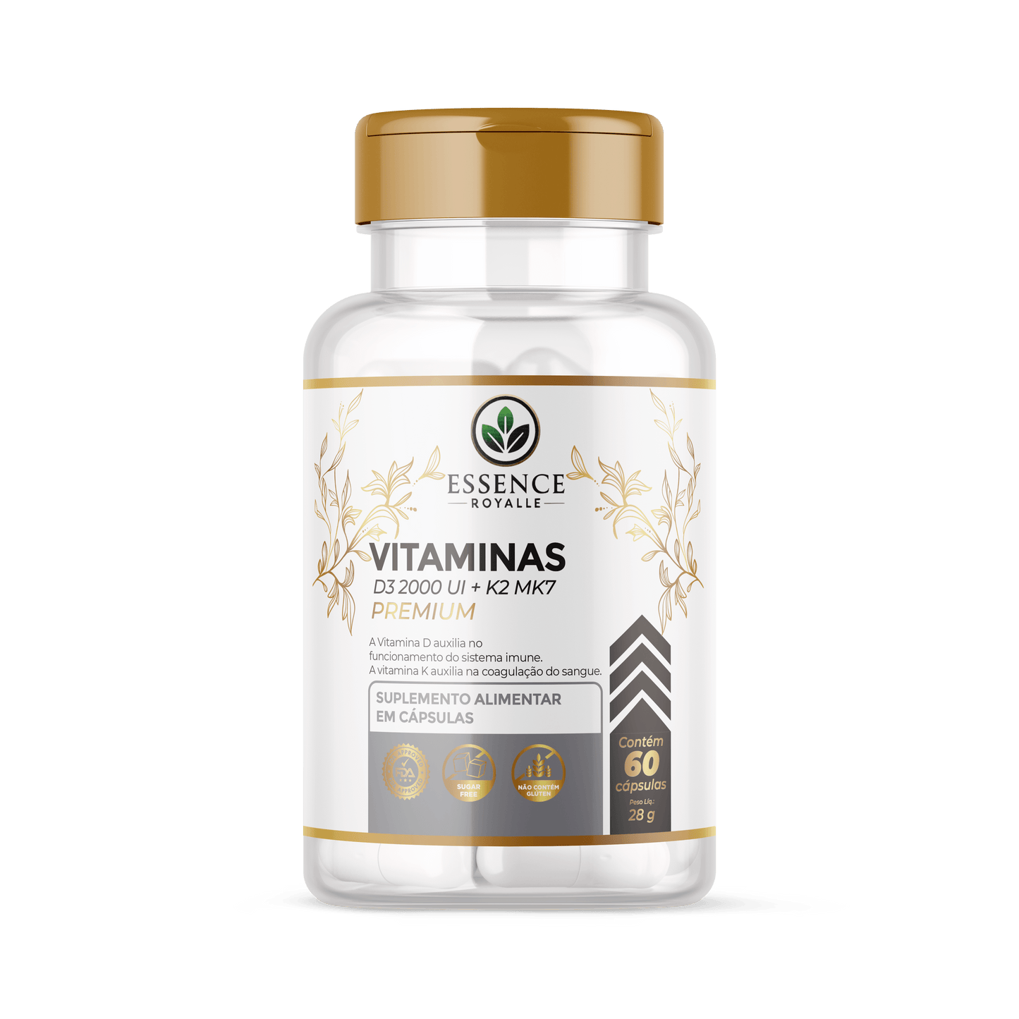 Vitamina D3 + K2MK7 – 60 Cápsulas (464mg) - Essence Royalle