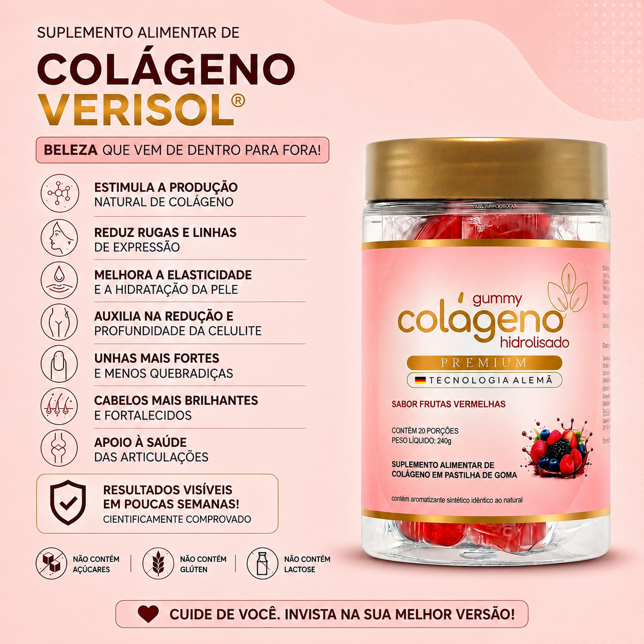 Gummy De Colágeno Verisol® Sabor Frutas Vermelhas - 30 Doses