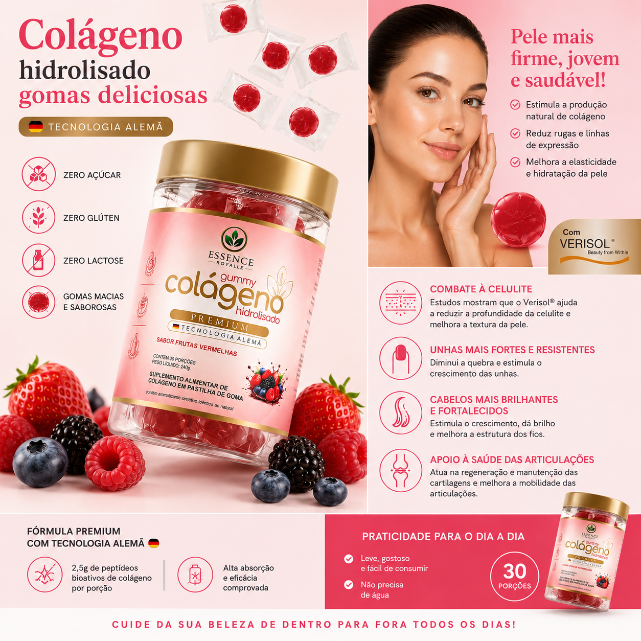 Gummy De Colágeno Verisol® Sabor Frutas Vermelhas - 30 Doses