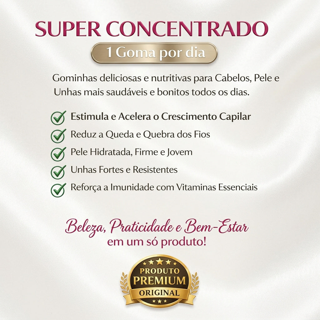 Gummy Hair Zero Açúcar com Vitaminas + Biotina Para Cabelos Pele e Unhas – 30 Gomas | Frutas Vermelhas