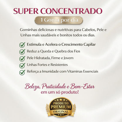 Gummy Hair Zero Açúcar com Vitaminas + Biotina Para Cabelos Pele e Unhas – 30 Gomas | Frutas Vermelhas