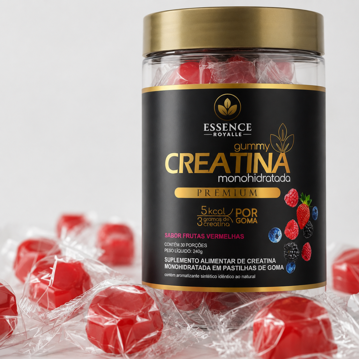 GUMMY de CREATINA PURA com 3g de Creatina por Gummy - 30 Doses - Sabor Frutas Vermelhas