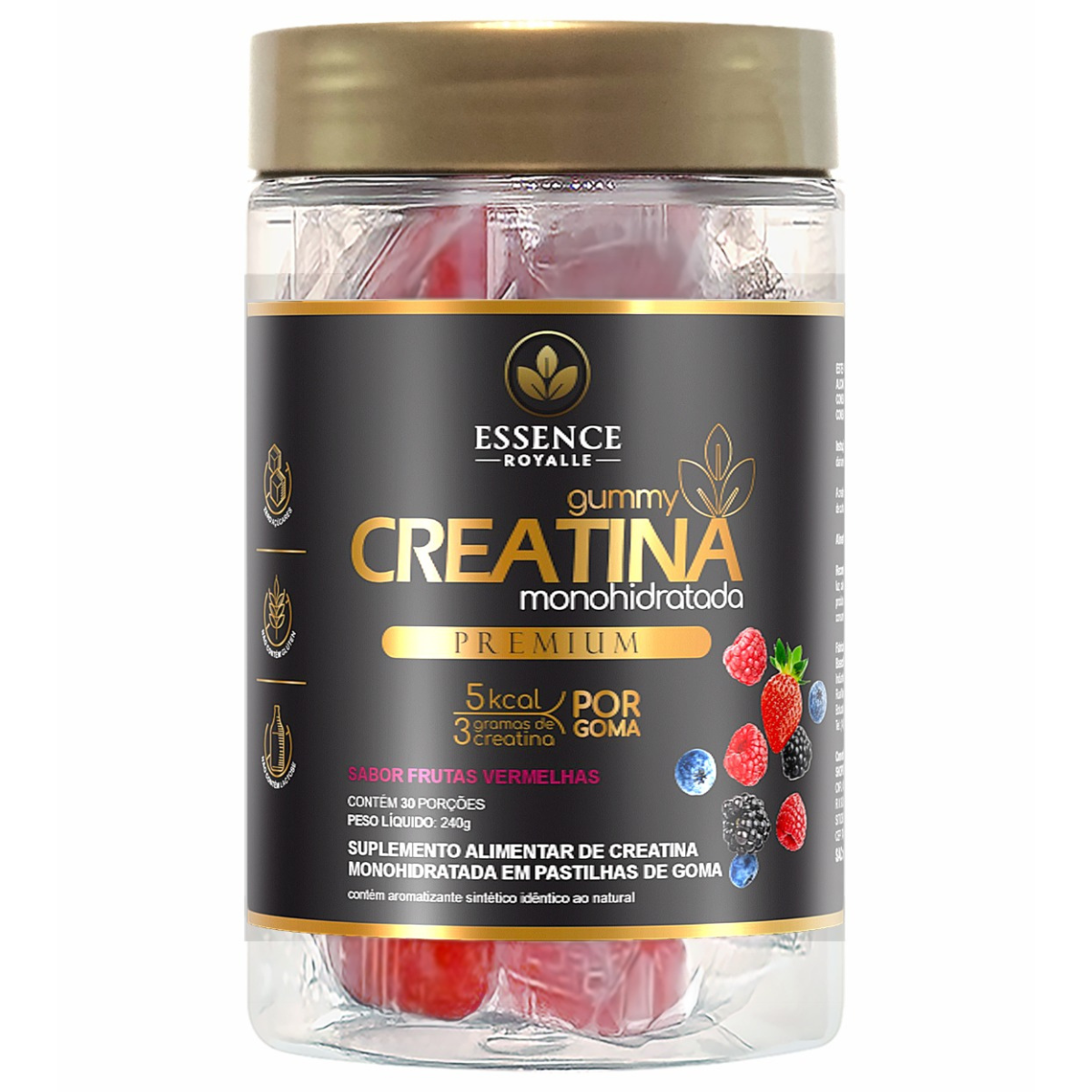GUMMY de CREATINA PURA com 3g de Creatina por Gummy - 30 Doses - Sabor Frutas Vermelhas