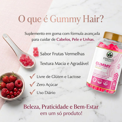 Gummy Hair Zero Açúcar com Vitaminas + Biotina Para Cabelos Pele e Unhas – 30 Gomas | Frutas Vermelhas