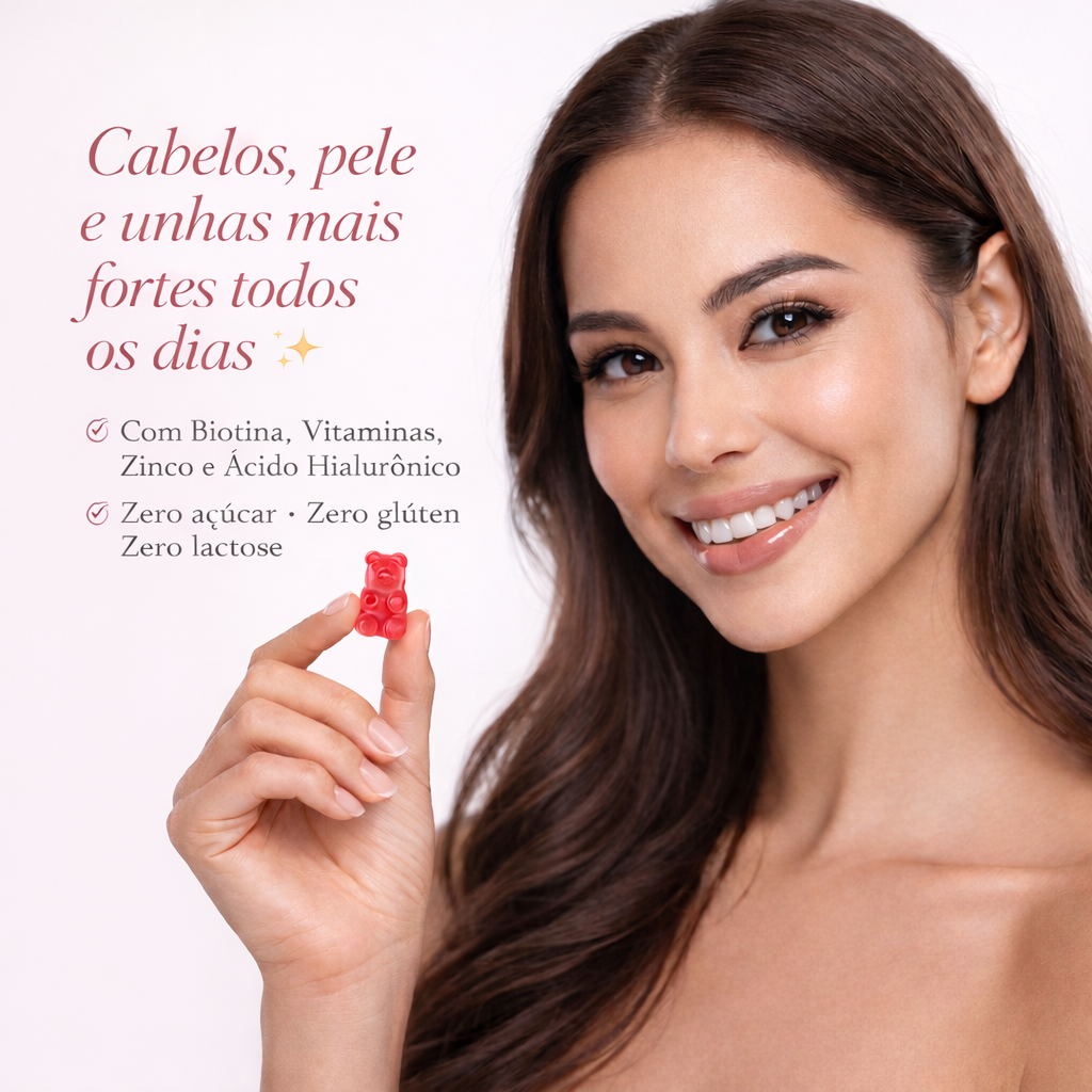 Gummy Hair Zero Açúcar com Vitaminas + Biotina Para Cabelos Pele e Unhas – 30 Gomas | Frutas Vermelhas