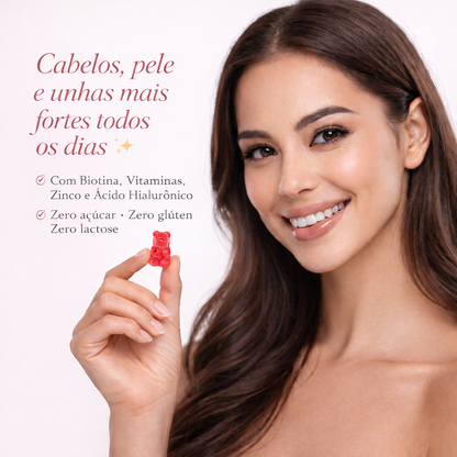 Gummy Hair Zero Açúcar com Vitaminas + Biotina Para Cabelos Pele e Unhas – 30 Gomas | Frutas Vermelhas