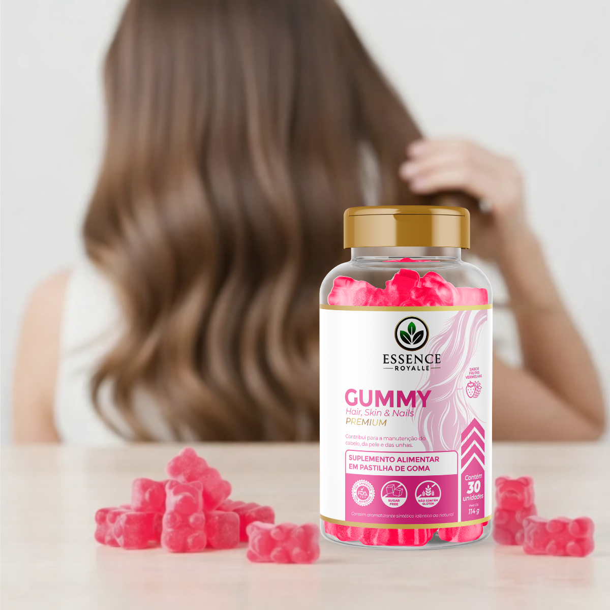 Gummy Hair Zero Açúcar com Vitaminas + Biotina Para Cabelos Pele e Unhas – 30 Gomas | Frutas Vermelhas