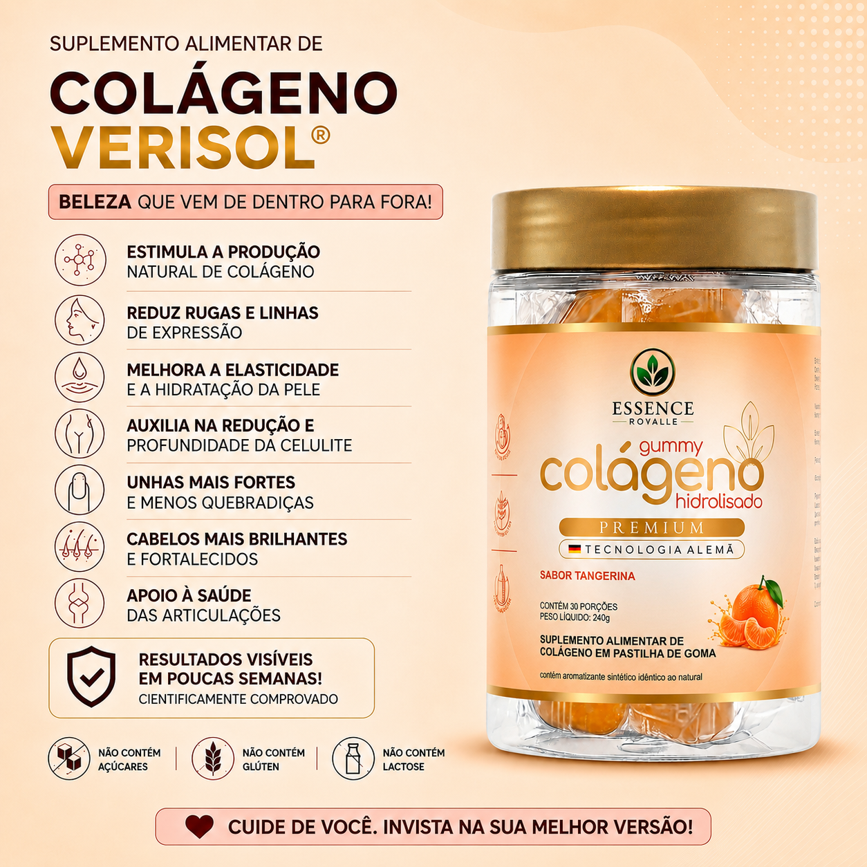 Gummy De Colágeno Verisol® 2,5g Sabor Tangerina - 30 Doses
