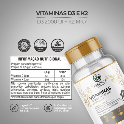 Vitamina D3 + K2MK7 – 60 Cápsulas (464mg) - Essence Royalle
