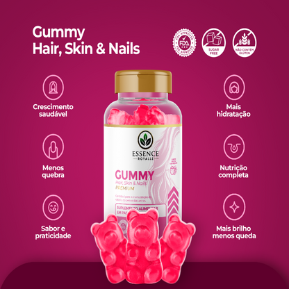 Gummy Hair Zero Açúcar com Vitaminas + Biotina Para Cabelos Pele e Unhas – 30 Gomas | Frutas Vermelhas